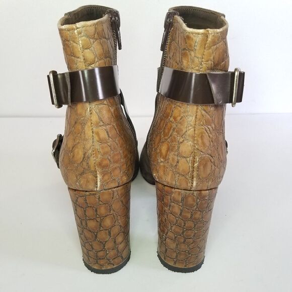 Prezioso Italian Nappa Leather Sued Alligator Strappy Buckle Block Heel Bootie 9 - Picture 7 of 16